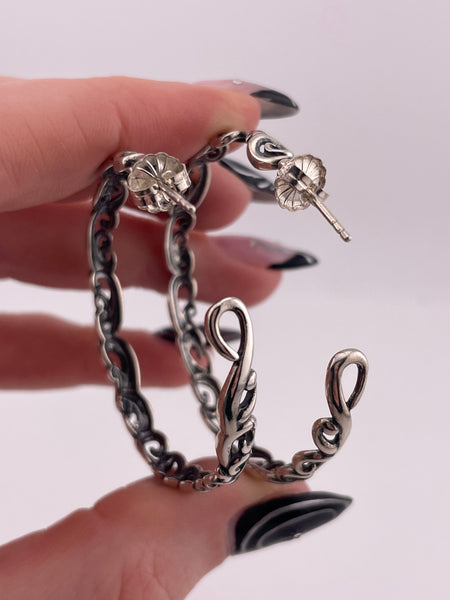 sterling silver large Carolyn Pollack 1 3/4" cut-out post hoop earrings