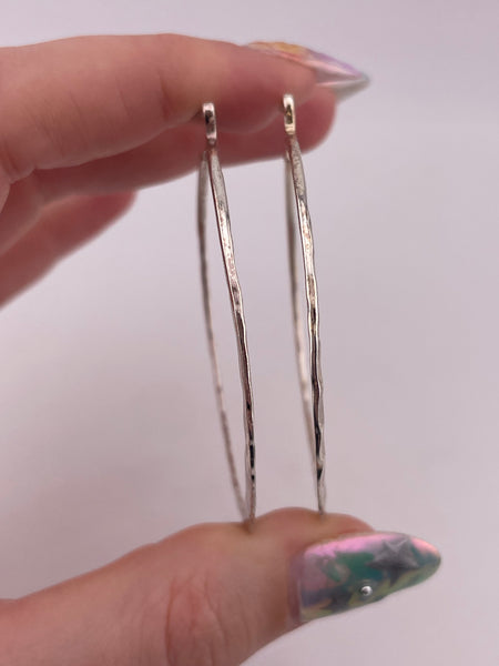 sterling silver hammered hoop post earrings