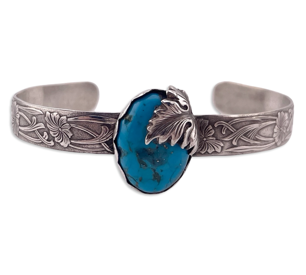 sterling silver 6" turquoise leaf floral cuff bracelet ***AS IS***