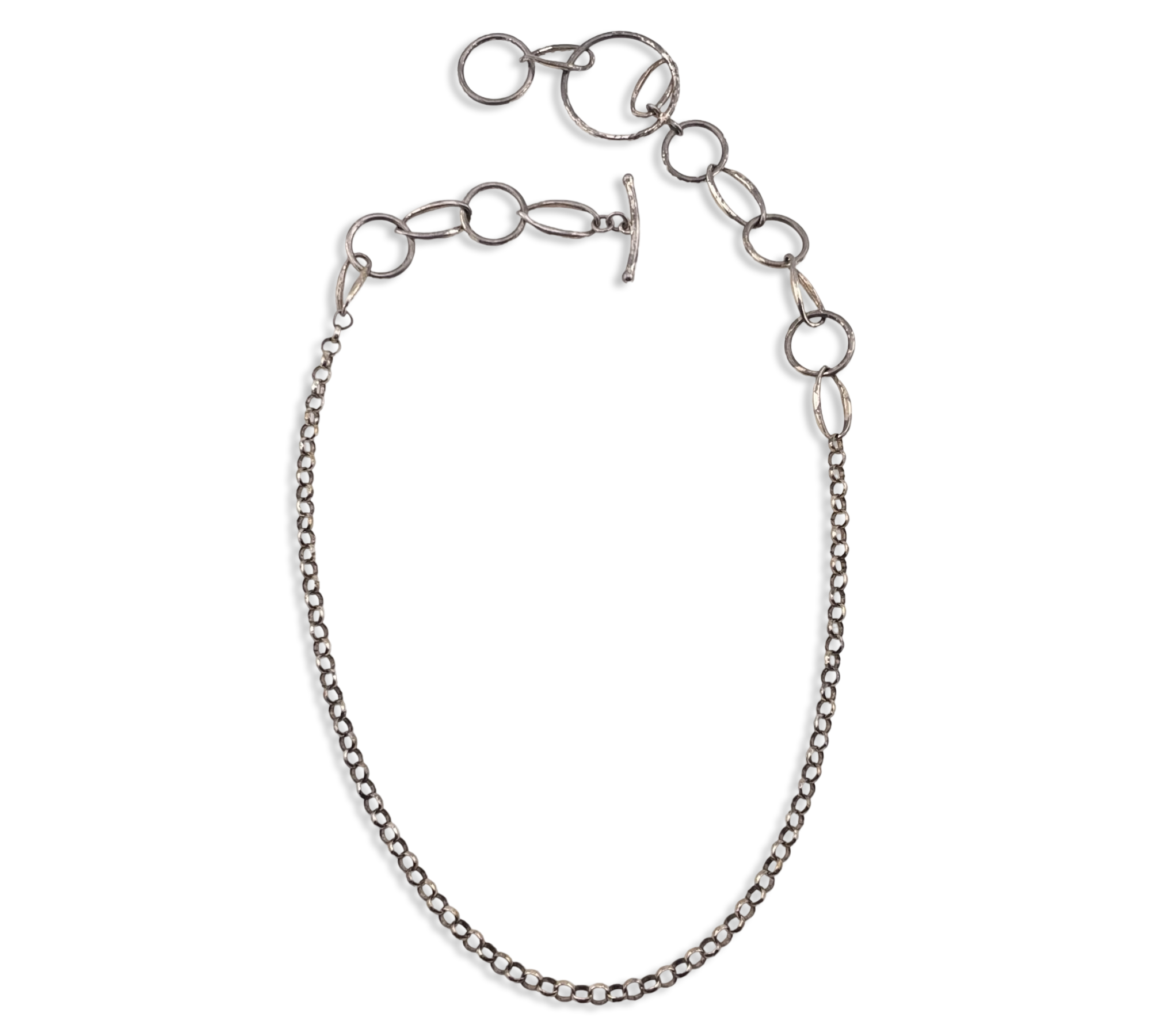 sterling silver 14"-18" abstract circle link toggle necklace **AS IS**