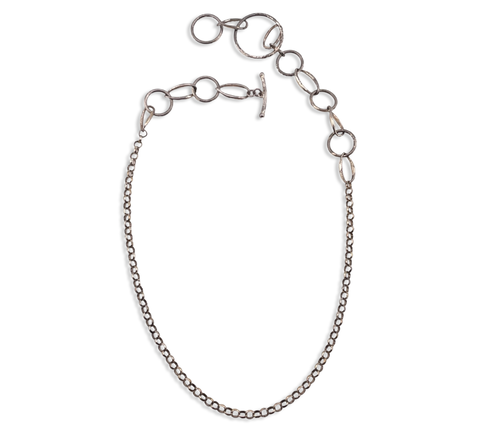 sterling silver 14"-18" abstract circle link toggle necklace **AS IS**