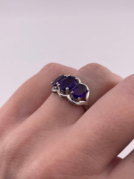 size 6 sterling silver rhodium plated faceted triple amethyst ring