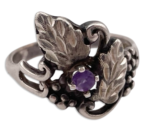 size 7.25 sterling silver faceted amethyst leaf ring