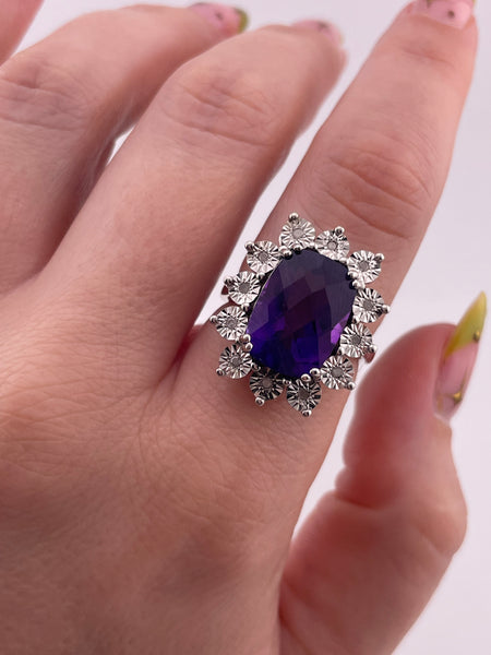size 7.25 sterling silver rhodium plated faceted amethyst ring
