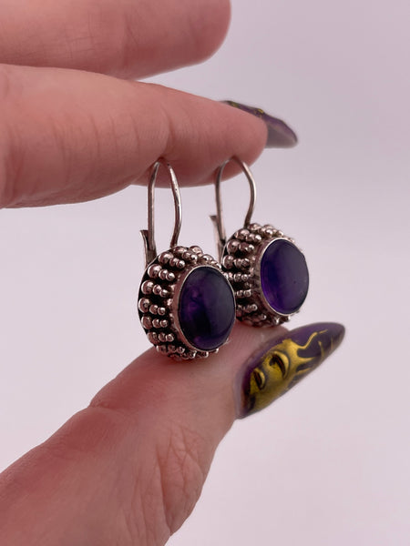 sterling silver amethyst hook lever-back earrings