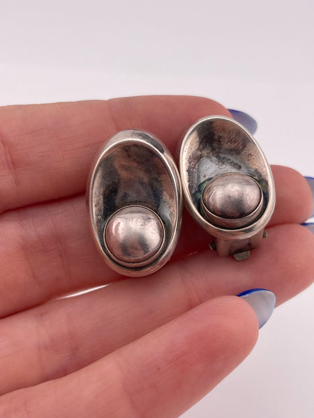 sterling silver designer NE Neils Eric From Denmark modernist clip on earrings