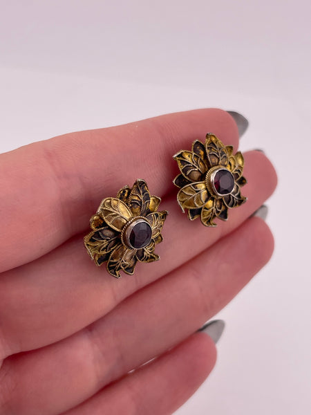 sterling silver gold wash faceted garnet post earrings