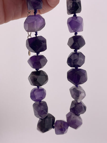 chunky beaded amethyst strand necklace w/ sterling silver hardware