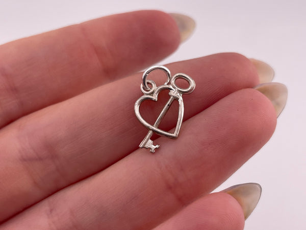 sterling silver dainty heart key pendant