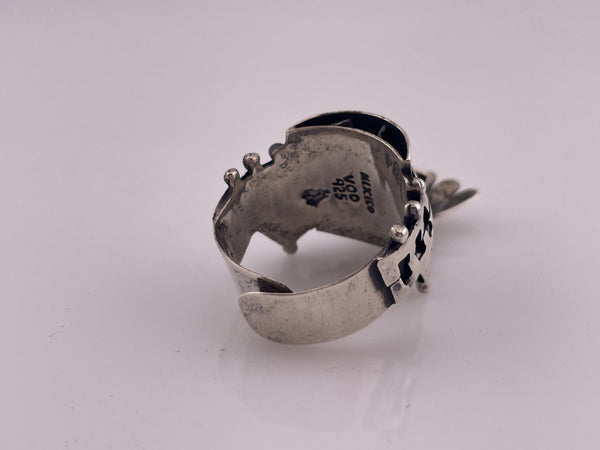 size 8.5-11 adjustable sterling silver Mexican stoneless poison locket compartment ring