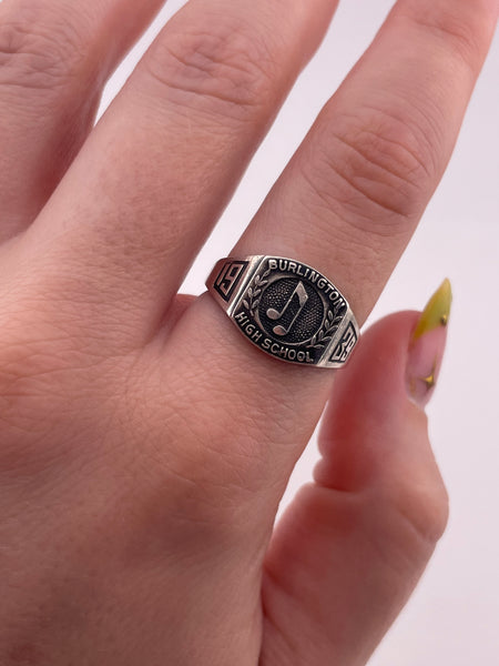 size 8.75 sterling silver 1939 Burlington High School music note ring