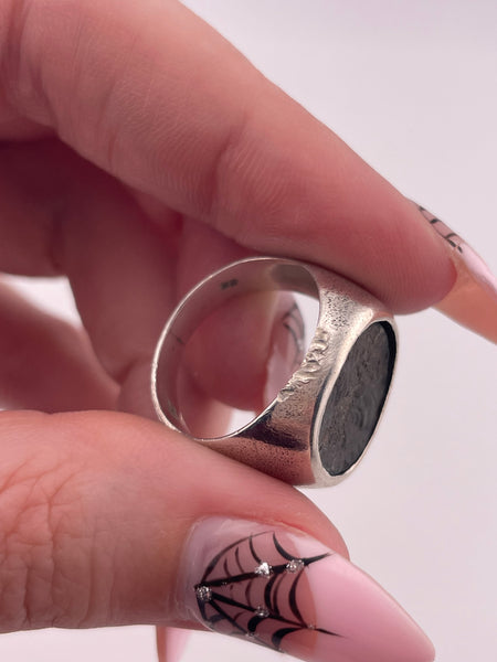 size 6.75 sterling silver very worn ancient coin replica ring