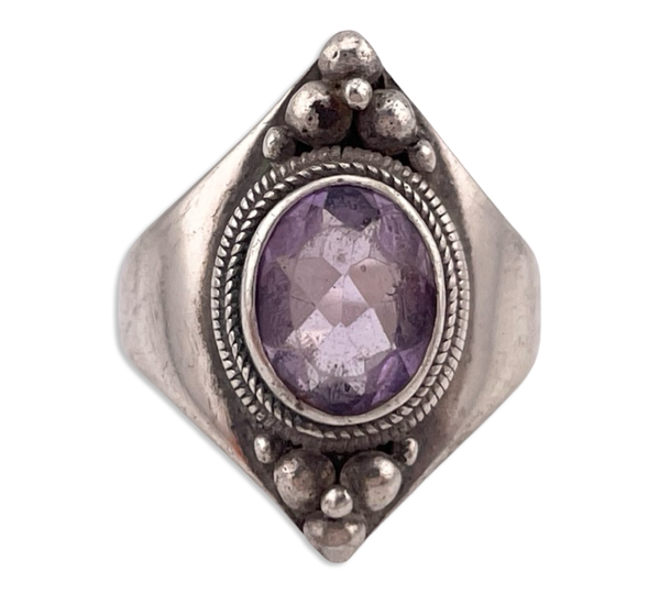 size 8 sterling silver faceted amethyst ring