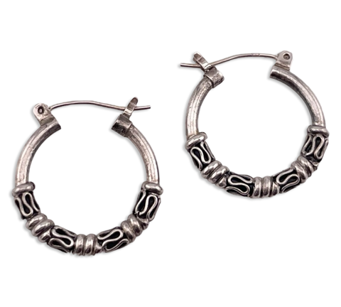 sterling silver Bali style swirl hoop earrings