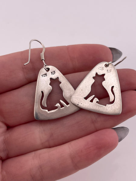 sterling silver cat cut-out hook dangle earrings
