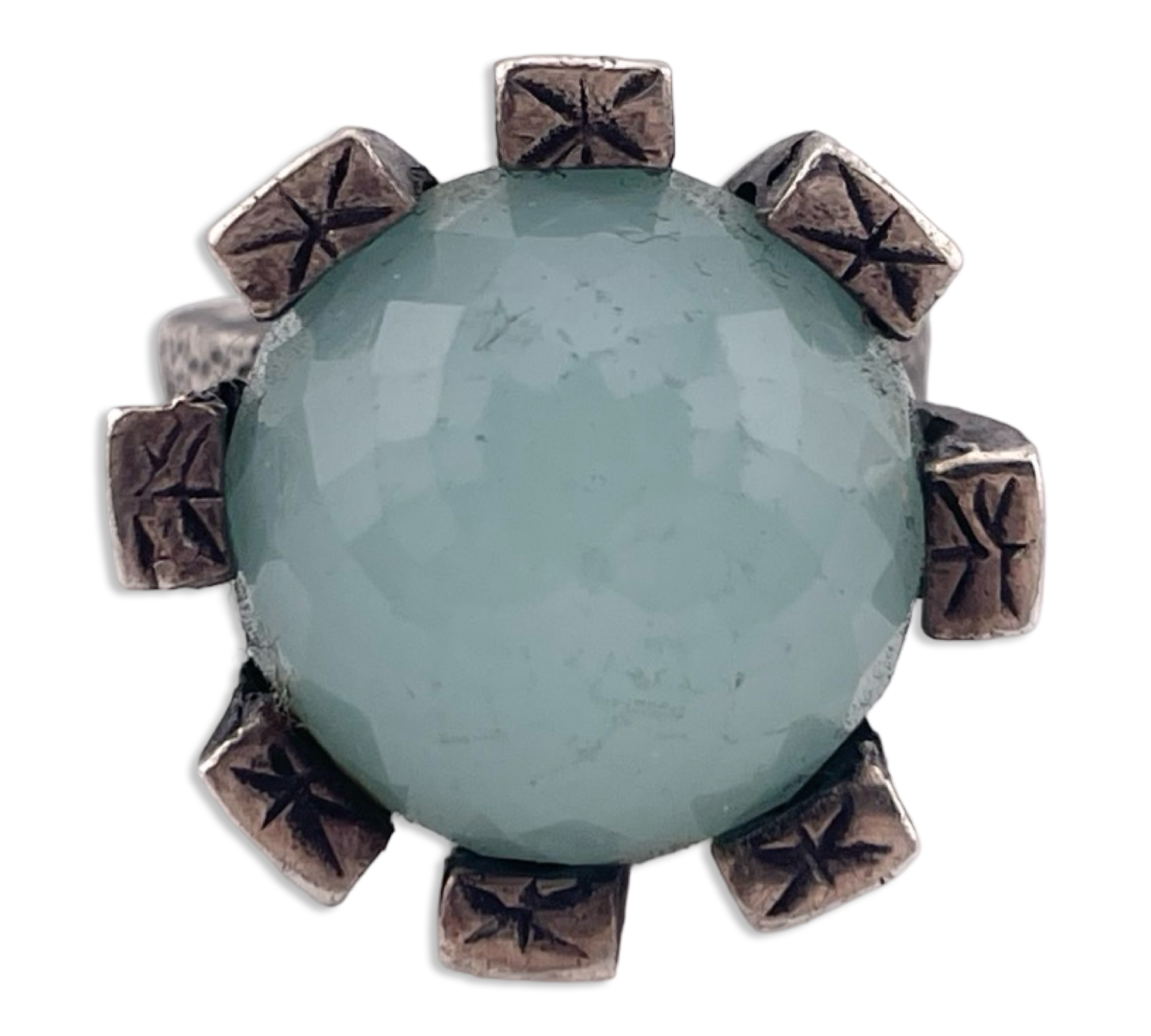 size 7.5 sterling silver chunky faceted chalcedony(?) ring
