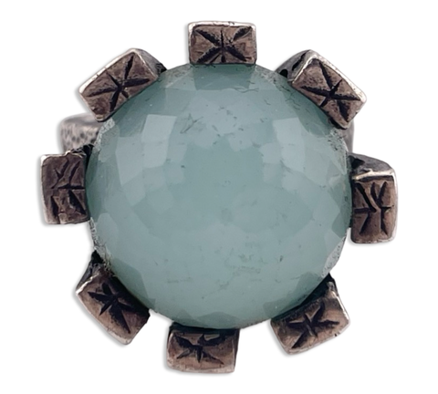 size 7.5 sterling silver chunky faceted chalcedony(?) ring