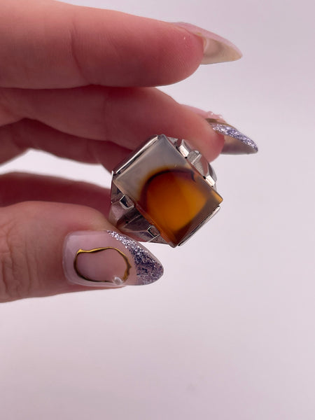 size 9.5 sterling silver rhodium plated Montana agate ring