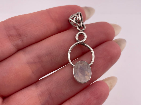 sterling silver faceted rainbow moonstone cut-out bail pendant