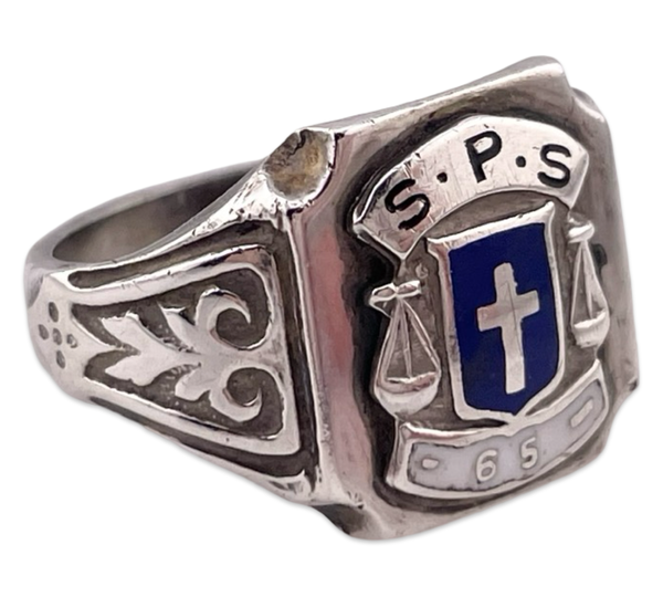 size 7.5 sterling silver S.P.S. school ring