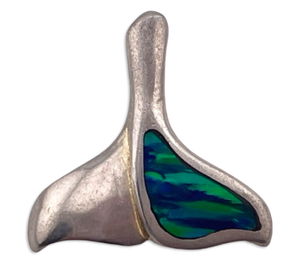 sterling silver whale tail synthetic opal pendant
