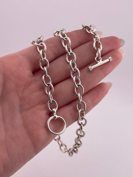 rhodium plated sterling silver 17 1/2" circle chain toggle clasp necklace
