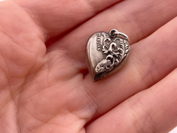 sterling silver engraved puffy heart pendant