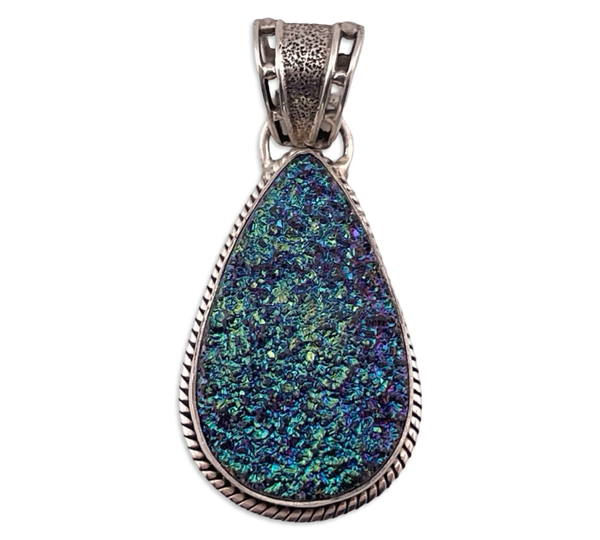 sterling silver 2" pear shape druzy dublet pendant