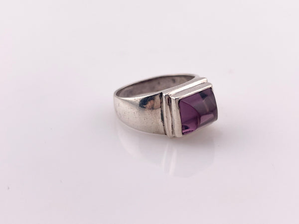 size 6.75 sterling silver shaped purple glass rectangle ring