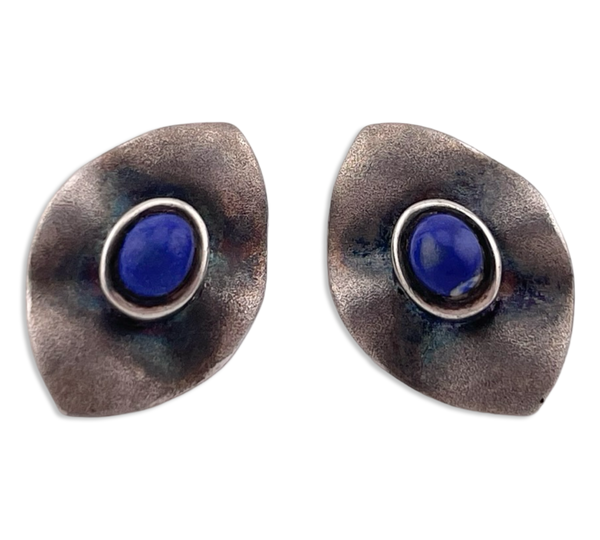 sterling silver lapis wavy matte finish post earrings