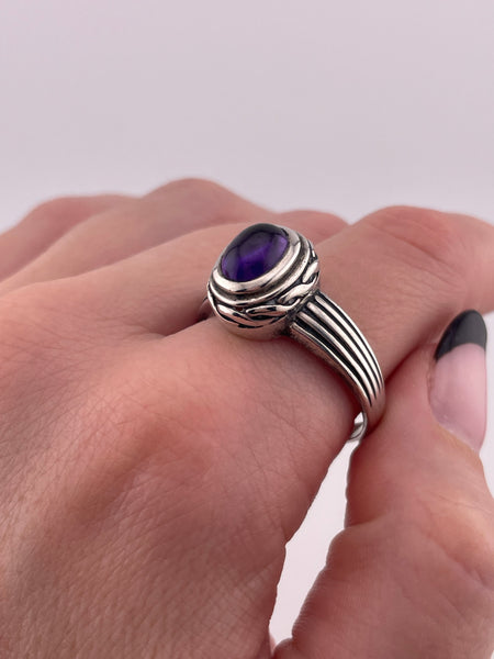size 12.5 sterling silver amethyst lined band ring
