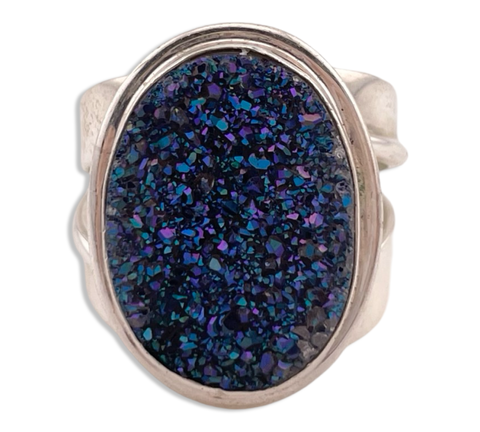 size 6.75 sterling silver blue druzy DTR ring