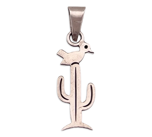 sterling silver bird on cactus pendant