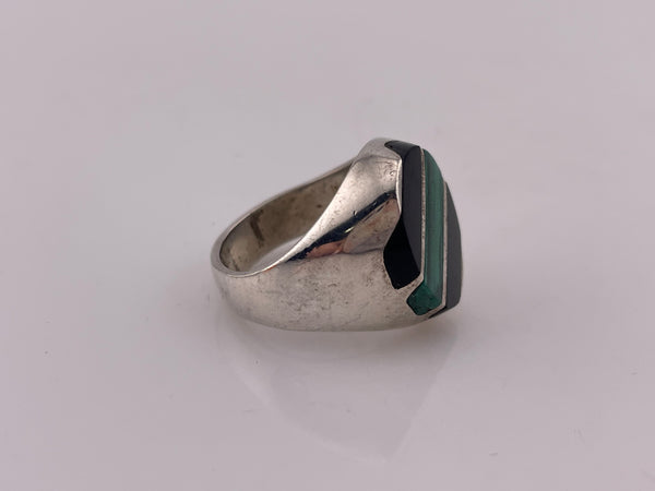 size 6.75 sterling silver chunky malachite & onyx ring