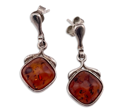 sterling silver amber post dangle earrings
