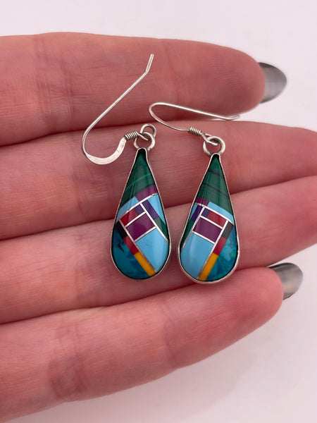 sterling silver multi-stone hook dangle earrings