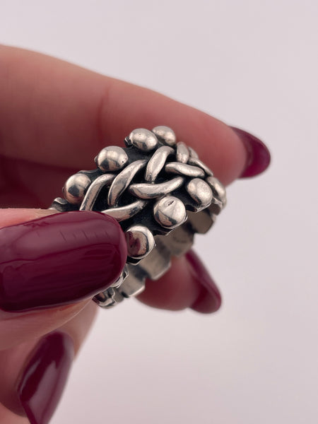 size 8.75 sterling silver chunky stoneless Mexican wide band chain ball ring