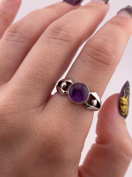 size 8.75 sterling silver circle amethyst ring