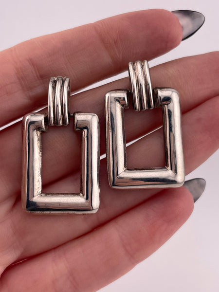 sterling silver rectangle door-knocker post earrings