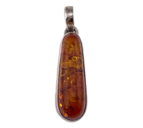 sterling oblong amber silver pendant