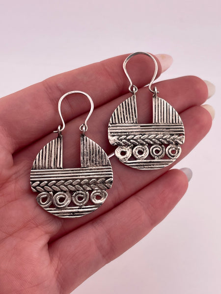 sterling silver lined spiral disc hook earrings