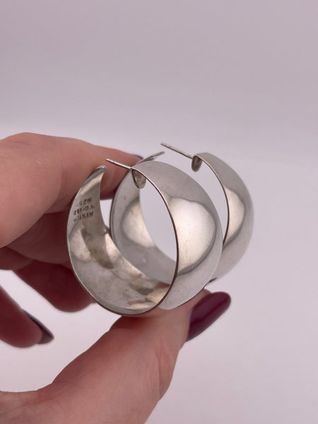 sterling silver chunky Mexican tapered post hoop earrings