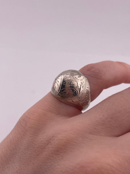 size 5.25 sterling silver etched scroll dome ring