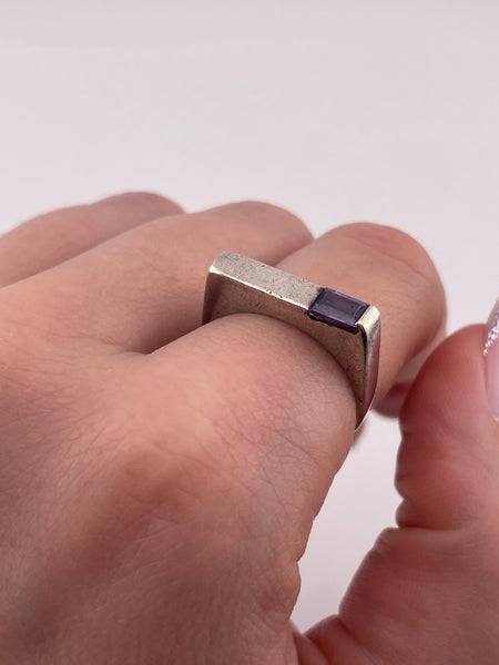 size 8.75 sterling silver faceted purple glass ring