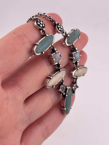 sterling silver 16-1/2" aventurine jasper lace agate topaz necklace