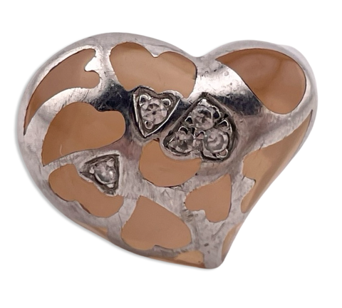 size 9 sterling silver resin heart rhinestone ring