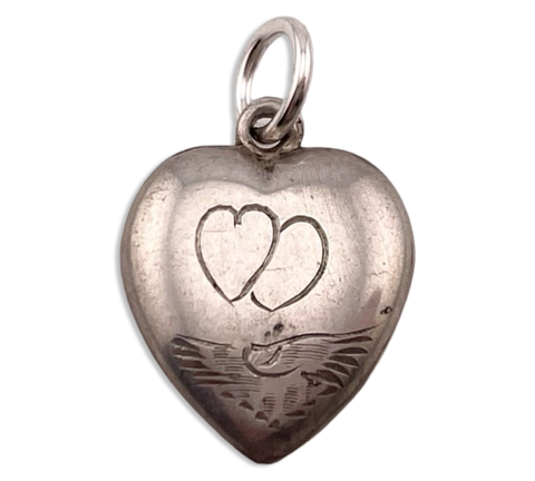 sterling silver puffy heart pendant **Engraved on backside***