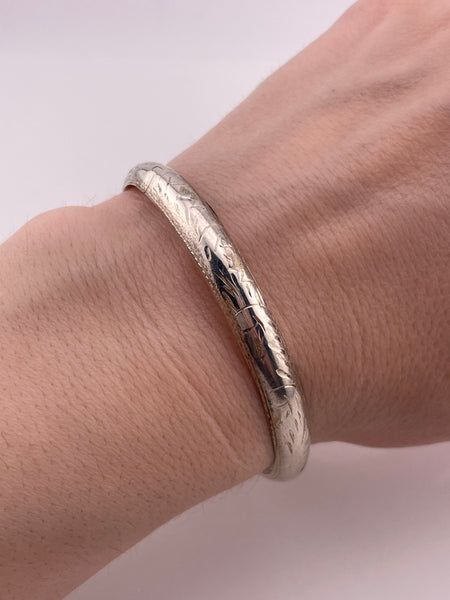 sterling silver 7-1/4" etched hinge bangle bracelet