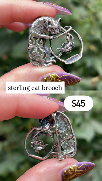 RESERVED PRIVATE LISTING -- sterling silver cat fishbowl brooch A36
