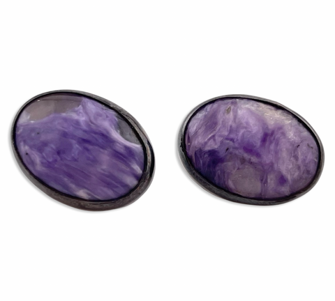 sterling silver charoite post earrings